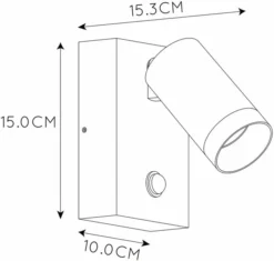 Lucide Taylor GU10 Sensor Wandspot - 1 Spot - Zwart -Oase Velda Winkel 900 945 09831 01 30 technical drawing
